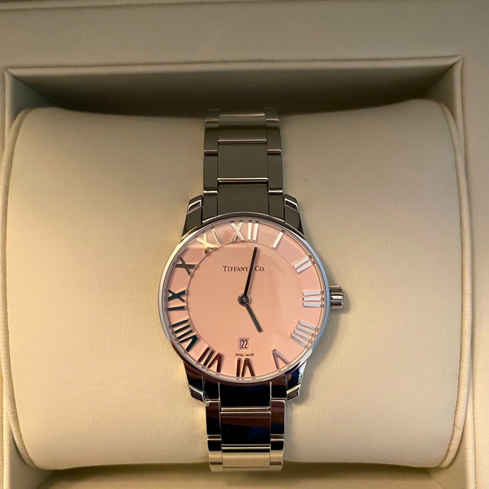 Tiffany Atlas steel band pink watch